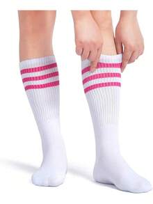 TendenciaONUPGO 5 Piezas Sweatbands Striped Socks Set Cinta Deportiva para la Cabeza Muñequeras Calcetines de Rayas para Hombres y Mujeres Deportes 80s Disfraces Fiesta TemáticaCalidad premium - Rayas rosas/blancas/rosas - Ver 5