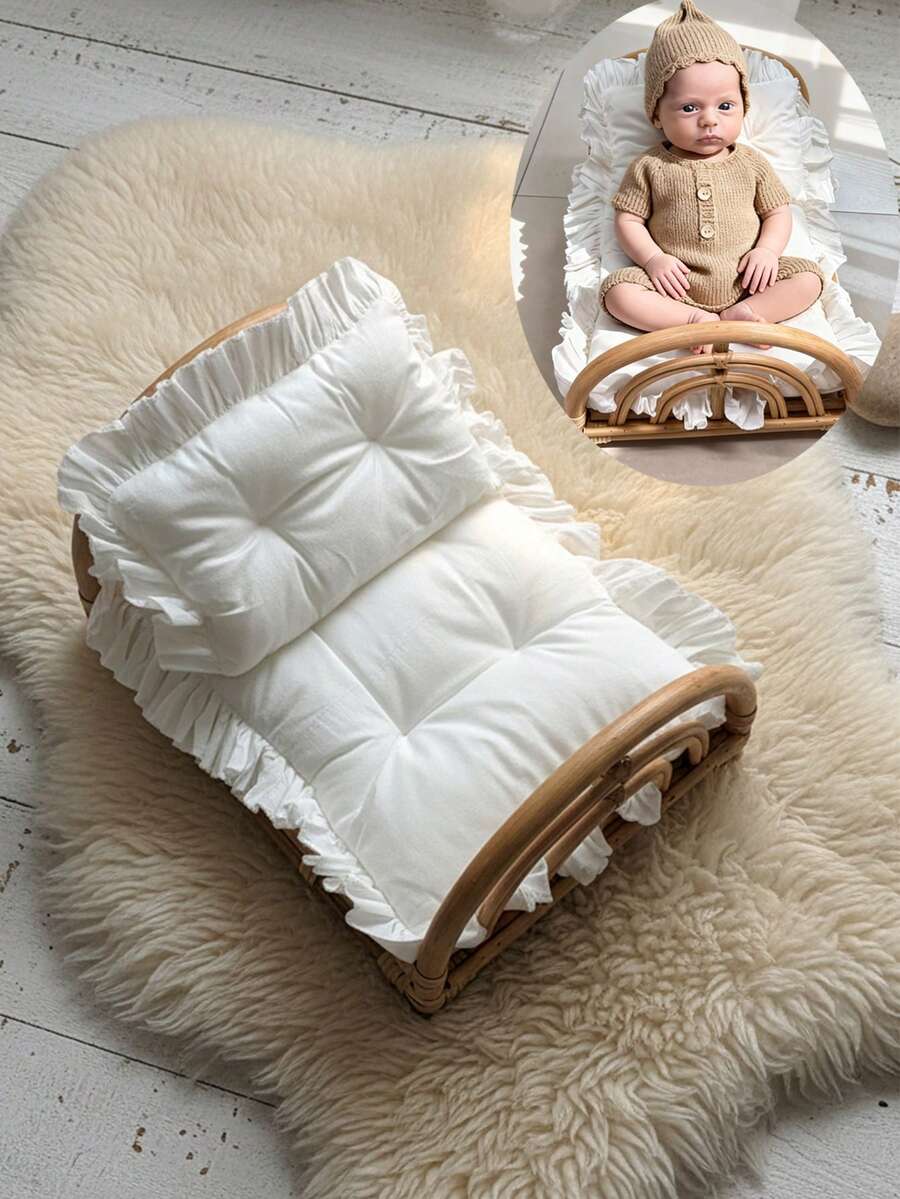 Newborn Baby Soft Ruffled Edge Cushion Pad With Pillow Set For Infants Studio Photo Posing Accessories Newborn Essentials - 彩色 - 查看 1