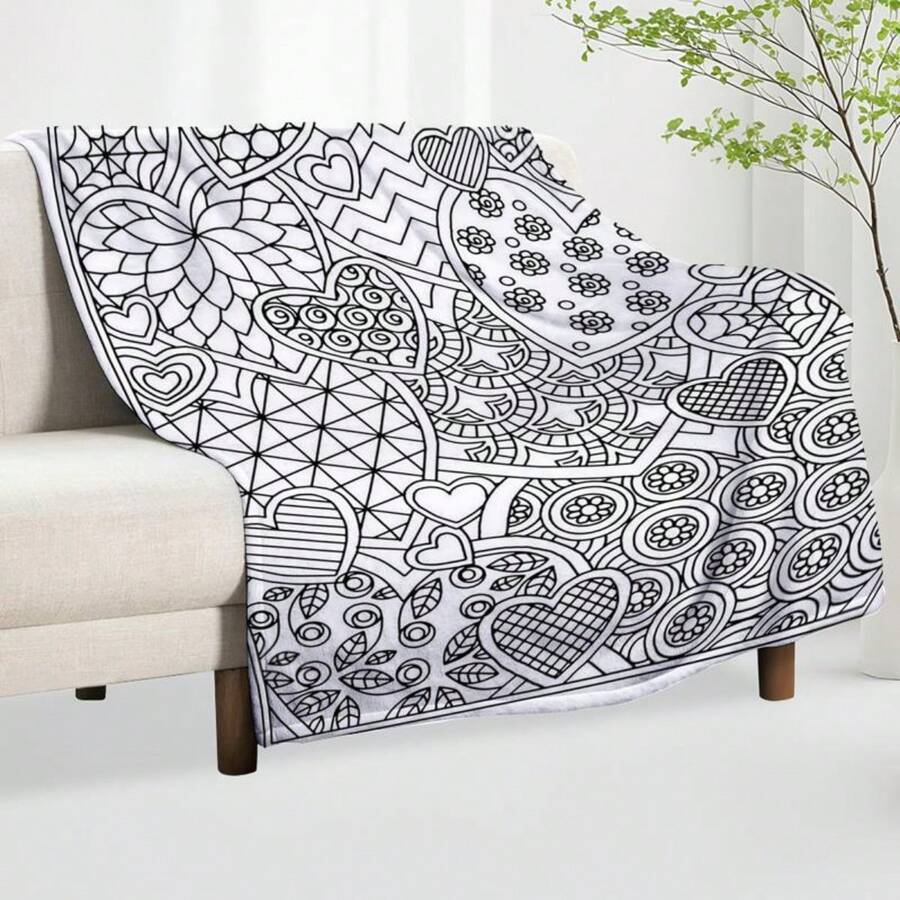 Adult Coloring Book Blanket - & Floral Mandala Heart Design With Love Lettering, Soft Flannel All-Season Cozy Throw For Relaxing Art Activity, Valentine'S Day Gift For Women & Men, Romantic Couples Gift Idea, Durable Bedspread Or Couch Cover Four Seasons Universal Multifunctional Blanket/Perfect Gift, 2D Printing Him, Her Gifts For Her, Him, Family, Boyfriend, Girlfriend, Father, Family, Mother, Lover, Daughter, Son, Grandfather, Grandmother, Friend, Classmate, Pet. Perfect Nap, Camping, Travel, Home, Daily Life, Office Decoration, Birthday, Anniversary, Valentine's Day, Thanksgiving, Christmas, Halloween, Mother's Day, Father's Day, Wedding, New Year Gifts,Back To School Season,Graduation Gift,Sofa,Bed,Car,Bedroom,Living Room,Office, Outdoor Camping, Beach,Wall Decoration,Newly Expanded Themed Collections To Meet A Variety Of Styles And Scenar. - 多色8 - 查看 1