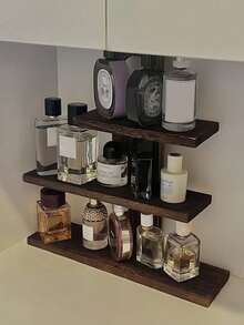 1pc Vintage Wooden Perfume Rack, Retro Solid Wood Multi-Tier Cosmetic Display Shelf - Brown - View 6