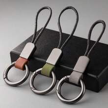 AD 1pc Premium Suede Leather Personalized Minimalist Creative Braided Lanyard Keychain, Unisex High-End Simple Business Bestseller Genuine Leather Key Chain, Anti-Lost Hanging Clasp Metal Key Holder Gift - Fur Braided Rope - View 1