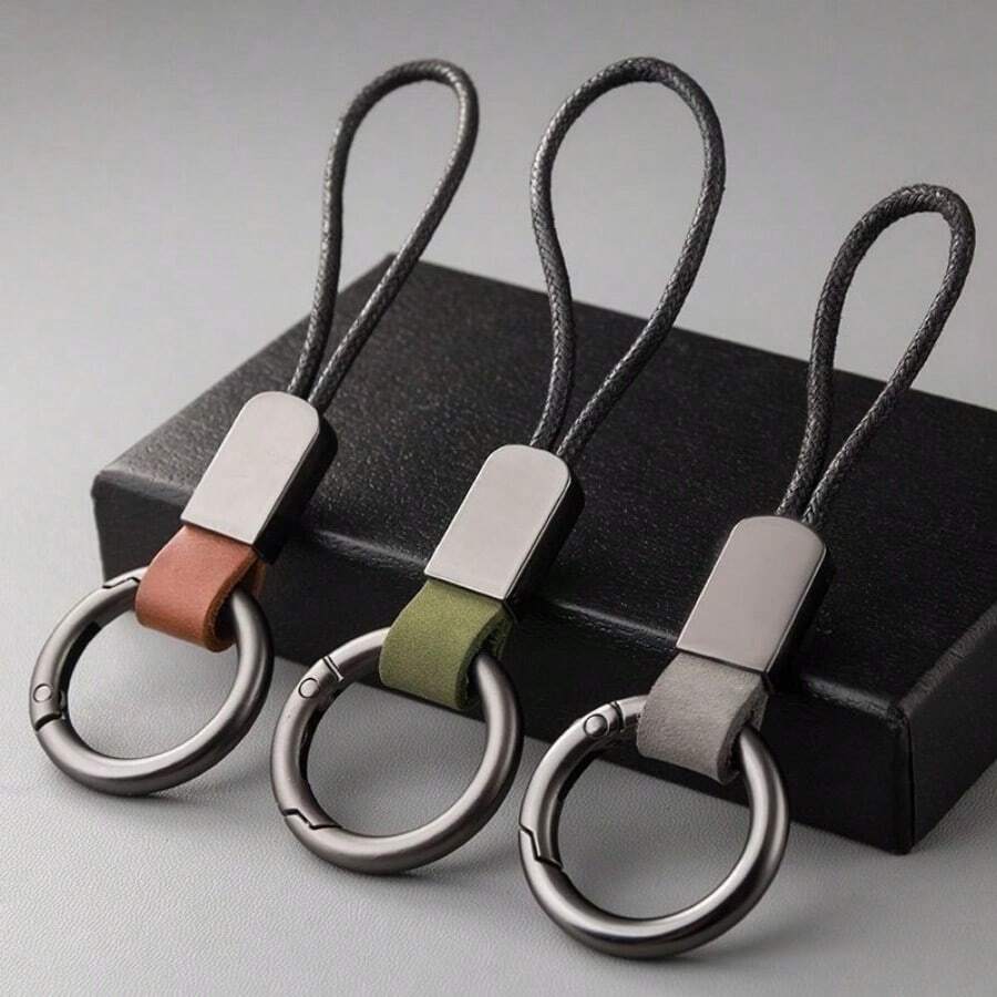 AD 1pc Premium Suede Leather Personalized Minimalist Creative Braided Lanyard Keychain, Unisex High-End Simple Business Bestseller Genuine Leather Key Chain, Anti-Lost Hanging Clasp Metal Key Holder Gift - Fur Braided Rope - View 1