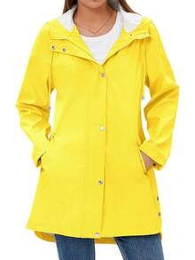 Women's Waterproof Rain With Hood, Long Windproof Outdoor Coat S - XXL, Fashionable Rainwear - Màu vàng - Xem 4