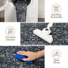 Boho Print Washable Rugs Non Slip Low Pile Vintage Floral Traditional Carpet For Living Room Bedroom Kitchen Dining, Black - 黑色 - 查看 6