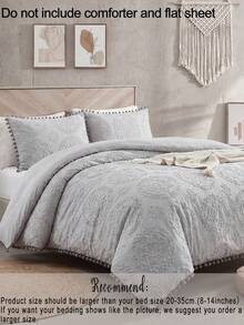 2pcs/3pcs Grey Hollow Out With Grey Pom Pom Duvet Cover Set (1 Duvet Cover + 2 Pillow Shams, No Filling), Soft & Skin-Friendly Polyester Fiber, Suitable For Bedroom, Master Bedroom, Guest Room Use All Year Round - Silver - View 8