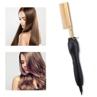 2 In1 Hot Comb Hair Straightener Electric Heating Comb Fast Heating Portable Travel Anti-Scald Beard Straightener Press Comb