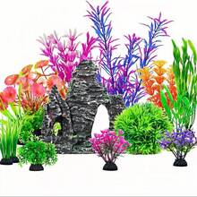 Aquarium Decor Plastic Plants And Cave Rock Decoration Set, Small/Large Package, Underwater Landscape Ornaments, Resin Fake Mountain, Hideaway House, Castle, Suitable For Goldfish Aquarium Accessories - A - View 26