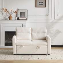 Divano letto a 2 posti con schienale regolabile e ampi cuscini posteriori, divano moderno da soggiorno con funzione letto e funzione estraibile, per soggiorno, camera degli ospiti, studio - Beige - Visualizzare 3