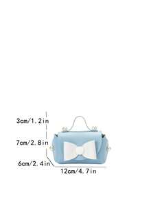 Candy Girl Mini Handbag, Coin Purse, Pearl Decor Clutch Bag With Bow, Cute - Blue - View 2
