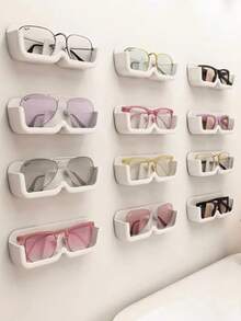 8pcs Wall-Mounted Eyeglass Storage Box, No Drilling Required Self-Adhesive Glass Display Cabinet, Sunglasses Organizer Rack - Multicolor - View 2