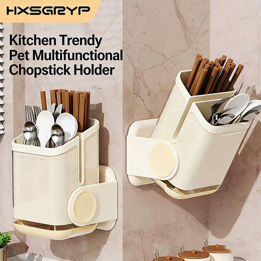 1pc Wall-Mounted Chopsticks Storage Box, Cutlery Organizer Rack, Kitchen Utensil Holder With Drain, Chopsticks & Spoon Container