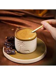 1个中东风格创意陶瓷带柄咖啡杯，沙漠骆驼图案，礼品杯，家用水杯，茶馆老板杯，单只装 - 彩色 - 查看 6