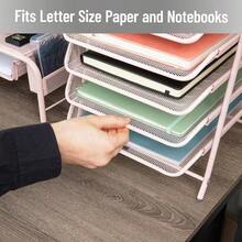 Mind Reader 5-Tier Paper Tray Desktop Organizer File Storage Workspace Office Metal Mesh 11.75" L x 14" W x 14.5" H Pink - Rosa - Ver 6