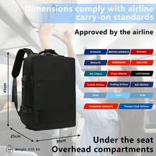 YSTYLE 易捷航空手提行李背包 40x25x18公分/46x30x23公分 男女通用登機箱包 15.6吋筆記型電腦背包 附USB充電器 健行背包 - 黑色 - 查看 4