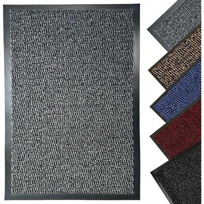LENAK Door Mats - Entrance Mat Barrier Hallway Runner Kitchen Rug Non-Slip Dirt Trapper Rubber Back Washable Floor Mat Dust Grabbing Indoor Outdoor Doormats Grey 40x60cm