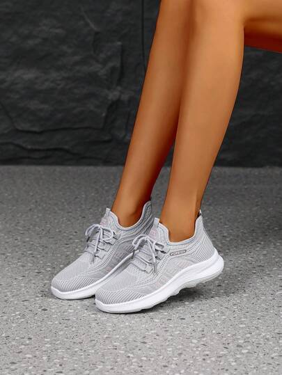 时尚春秋季系带软底透气网面休闲运动鞋，轻便舒适步行鞋，防滑多功能跑步鞋，透气防臭网面女鞋