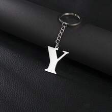 1pc Stainless Steel Minimalist A-Z Letter Keychain, Metal Material, 26 English Letters, Couples Keyring, Wallet/Handbag Accessory, Gift/Souvenir, Car Decor, Bag Charm, Cute Gothic/Y2K Style, With ID Card Holder Lanyard, Christmas Decoration - Silver - View 62
