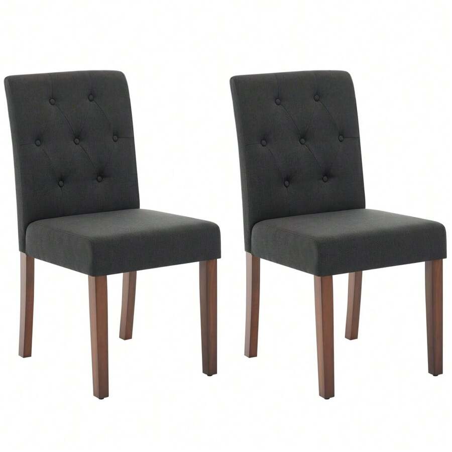 Juego de 2 sillas de comedor de tela tapizada, con patas de madera y asientos acolchados, muebles de cocina para sala de estar - Negro - Ver 1