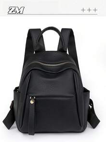 女士撞色时尚双肩包，多功能大容量休闲户外轻便旅行包，大学生书包（颜色详情请参考） - 黑色 - 查看 8