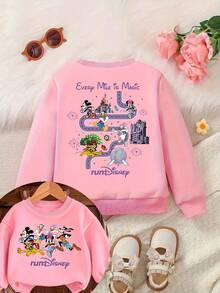 Disney Girls' Mickey Mouse Hoodie With Friends Cartoon Print Fall/Winter Kids' Crewneck Sweatshirt The Perfect Long-Sleeve Top For Girls' Everyday Play, Ideal For School Or Shopping Outings. - 粉色 - 查看 1