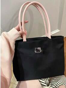 SANRIO Túi tote thêu hình Hello Kitty, túi đeo vai cỡ lớn tiện dụng, túi xách tay nhẹ, túi xách thường ngày dễ thương dành cho nữ. - Nhiều màu - Xem 3
