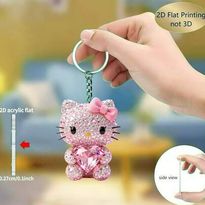 1pc 2D Acrylic Hello Kitty Holding Heart Keychain, Women Keyring, Key Chain, Holiday Gift Decor Keyring, Car Keychain, Backpack & Wallet Keychain, Car Keyring, Birthday Gift, Ramadan Gift, Valentine's Gift, Pink Keychain, Bag Accessory, 2D Flat