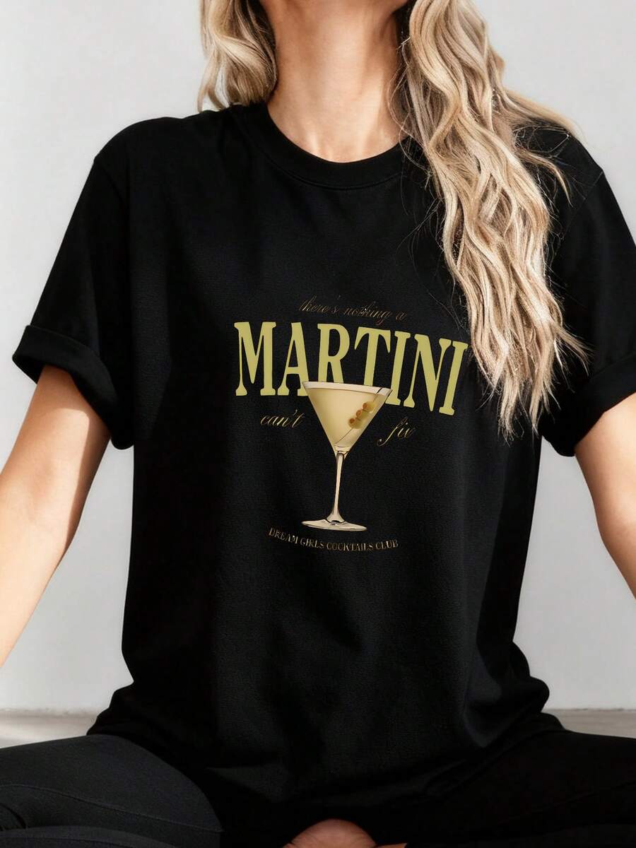 Classic Martini Cocktail Tee Unisex T-Shirt, Bartender Shirt, Bartender, Signature Cocktail, Martini Glasses, Martini Print - 黑色2 - 查看 1