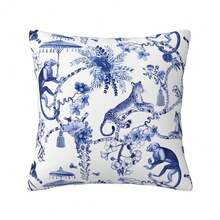 Chinoiserie Pillow Cover,Grand Millenial Decor,Grandmillennial Pillow Covers,Grandmillennial Home Decor,Chinoiserie Decor,Maximalist Decor,Blue And White Pillow Covers 18 * 18 Inch - 中國風叢林豹藍白色 - 查看 2