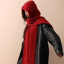 Windproof Scarf For Autumn And Winter, Fashionable Layered Knitted Hat Scarf, Versatile Winter Outerwear, Enlarged Warm Hooded Shawl - Cà phê Mocha - Xem 4