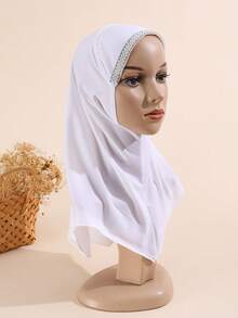 1pc Children/Girls' Pearl & Rhinestone Hijab, Middle Eastern Muslim Arabic Cute Elegant Breathable Adjustable, Suitable For All Seasons Gift - A - View 7