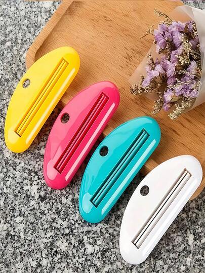 4/6/8个装塑料易挤压手动牙膏分配器，适用于浴室牙膏和洗面奶手动挤压器，四季通用，纯色，轻巧，无需电源，非常方便旅行、户外活动，是理想的浴室清洁工具，与牙刷架完美搭配。