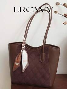 Túi xách thanh lịch, túi đeo vai, kiểu dáng tối giản thời trang với họa tiết da cá sấu dập nổi, khăn choàng sang trọng, túi công sở, dung tích lớn, màu cà phê. - Cà phê - Xem 1