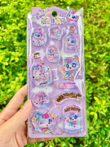 3D可爱猫咪摇摇贴纸，卡通动物闪光贴纸，适用于剪贴簿、水瓶、冰箱、手机壳、笔记本、背包、奖励、趣味DIY装饰 - 彩色 - 查看 6