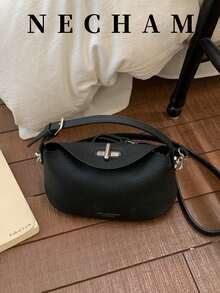 1pc Versatile Handbag, Boxy Design Small Bag, Unique Lock Closure, Suitable For Commuting, Shopping, Dating, Party - Black - View 8