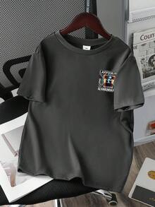 Camiseta de manga corta informal con estampado de letras y dibujos animados para niños preadolescentes, verano - Gris Oscuro - Ver 2