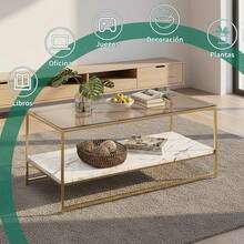 Mesa de Centro para Sala, Mesa de Centro Minimalista, Centro Mesa con Almacenamiento Abierto, Adecuada para Sala de Pequeña, Estar, Oficina, Balcón (Blancoármol) - 90*47*50cm - Ver 8