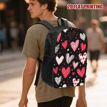 One Piece/Single Piece/Single - Valentine's Day Heart-Shaped Backpack, Suitable For Travel And Daily Use - Lightweight School Bag With Adjustable Shoulder Straps And Zipper Closure, Cute Heart-Shaped Print, Suitable For Teenagers - Mix - View 2