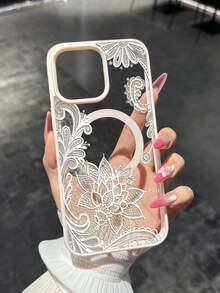 1pc Creative Acrylic Personalized Pattern Magnetic Wireless Charging Anti-Drop Phone Case Compatible With IPhone 16 15 14 13 12 11 Pro Max, Transparent Phone Cover - Multicolor - View 2