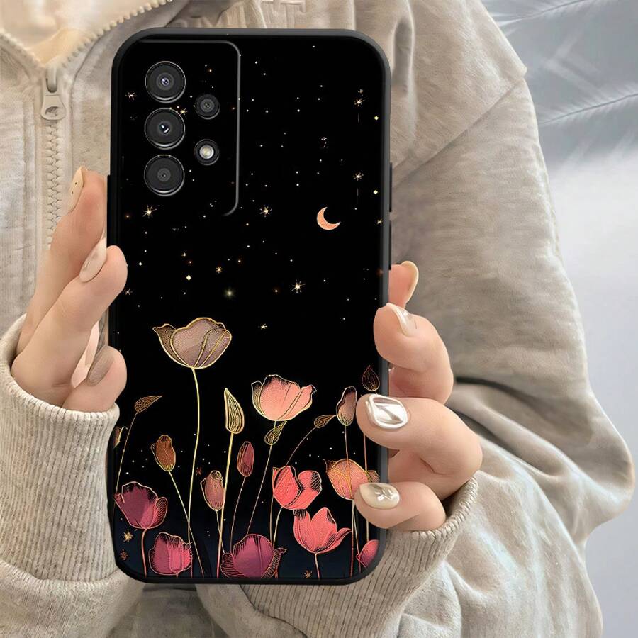 Moonlight Tulip Soft Matte Case For IPhone 17 Air 16 15 14 13 12 Pro Max/17 16 15 14 Plus 11/X/XS Max Anti-Fingerprint Anti-Drop Case For Samsung S21 S22 S23 S24 S25 FE/PLUS/ULTRA/+ A14 A15 A16 A35 Anti-Slip Full Protection Case For Google Pixel 9/10 Pro XL Unisex - 黑色 - 查看 1