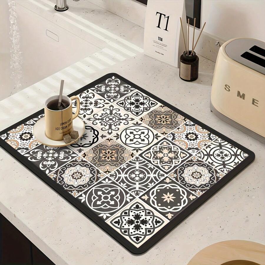 1pc Vintage Pattern Coffee Machine Mat/Placemat, Suitable For Kitchen Countertop, Coffee Bar, Dining Table And Other Home Decor