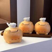 Hũ đựng gia vị bằng gốm hình mèo hoạt hình vẽ dưới lớp men màu caramel, hũ đựng gia vị nhà bếp, hũ đựng muối, hộp đựng gia vị gia đình. - Nhiều màu - Xem 2