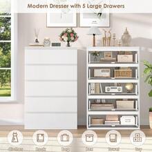 White Dresser, 5 Drawer Dresser Tall White Dresser With Large Storage Space, Modern Storage Chest Of Drawers, 23.6L X 17.6W X 39.1H Inch Storage Organizer Cabinet For Home, White - 白色 - 查看 6