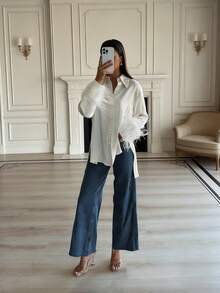 Elegant Romantic Banquet Wear, Solid Color Puff Sleeve Long Sleeve Casual Women Blouse - White - View 11