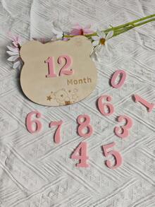 Calendário de fotos floral em madeira, moldura para fotos de marcos importantes, acessório para registrar o crescimento do bebê em aniversários. - Multicolorido - Ver 6