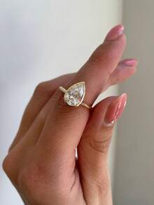 1pc 925 Sterling Silver Teardrop Cubic Zirconia Ring, Women's Style, Suitable For Parties And Galas, Exquisite Jewelry, Girlfriend Anniversary Gift - Teardrop Bezel - View 4