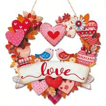 Letrero de madera romántico y creativo para colgar en la puerta con forma de corazón de San Valentín, ideal para el hogar, aniversarios y bodas. - Rojo - Ver 3