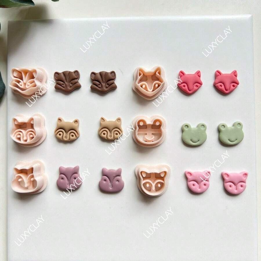 迷你狐狸松鼠青蛙粘土切割器套装，动物主题聚合物粘土切割器，塑料工艺模具，适用于DIY珠宝制作 - 米色 - 查看 1