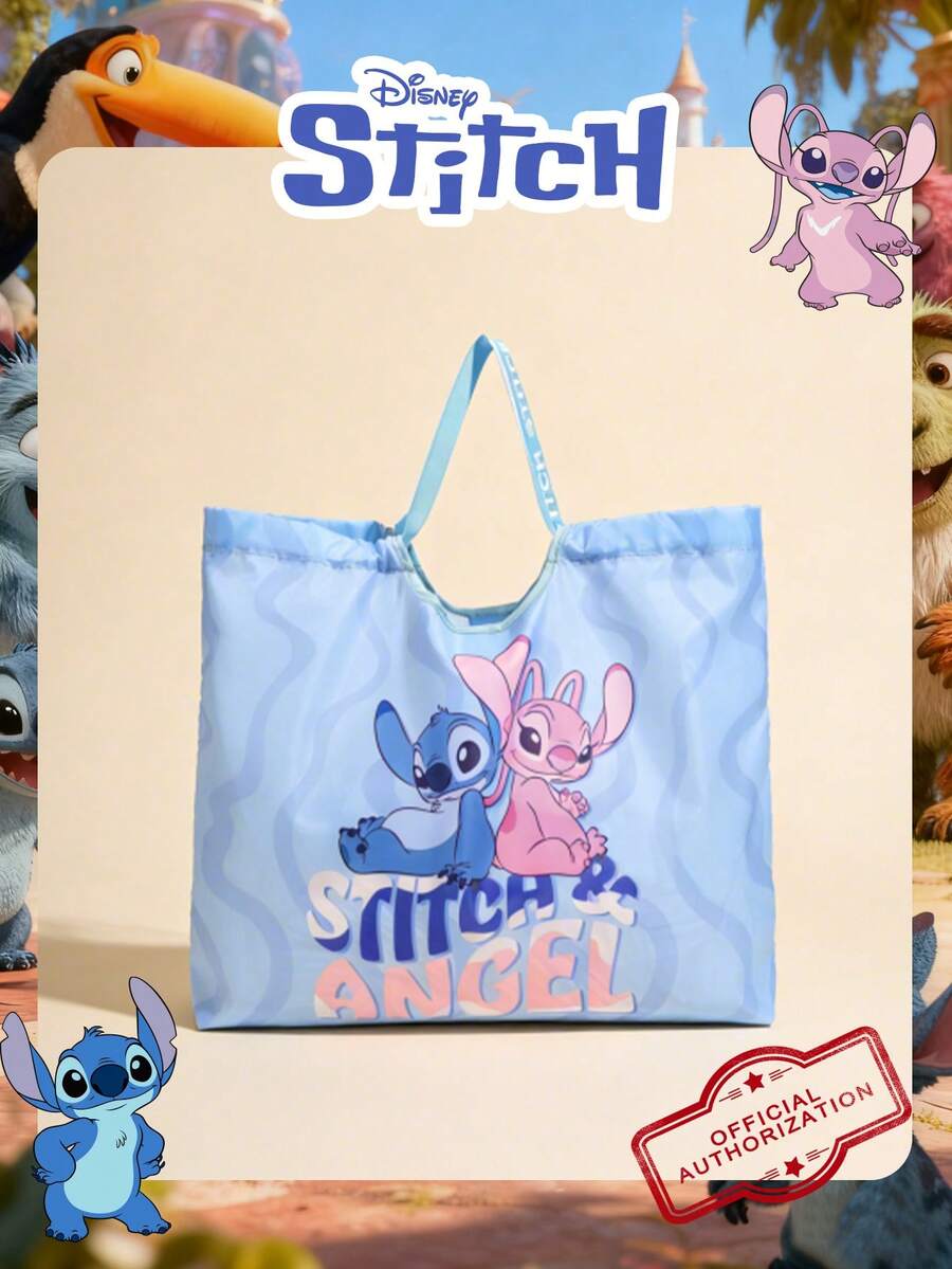 Disney 官方授权单件装刺绣图案购物袋，大容量可折叠手提袋，抽绳单肩包，轻便手提包，官方授权正品，女士/女孩/女性适用，适合日常/购物/外出 - 彩色 - 查看 1