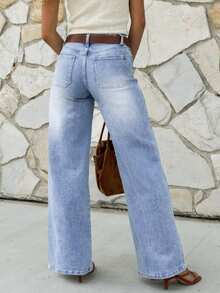 GILIPUR 微喇叭宽松阔腿牛仔裤，高腰弹力浅蓝色水洗Y2K风格女式长裤，优雅休闲街头风。 - 藍色 - 查看 7