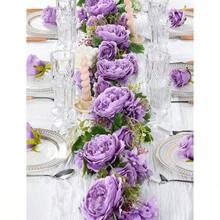 2Pack Artificial Peony Flower Garland - Silk Peony Garland With White Flowers Wedding Party Table Decoration, 6ft/Strand - 紫藤 + 2 - 查看 4